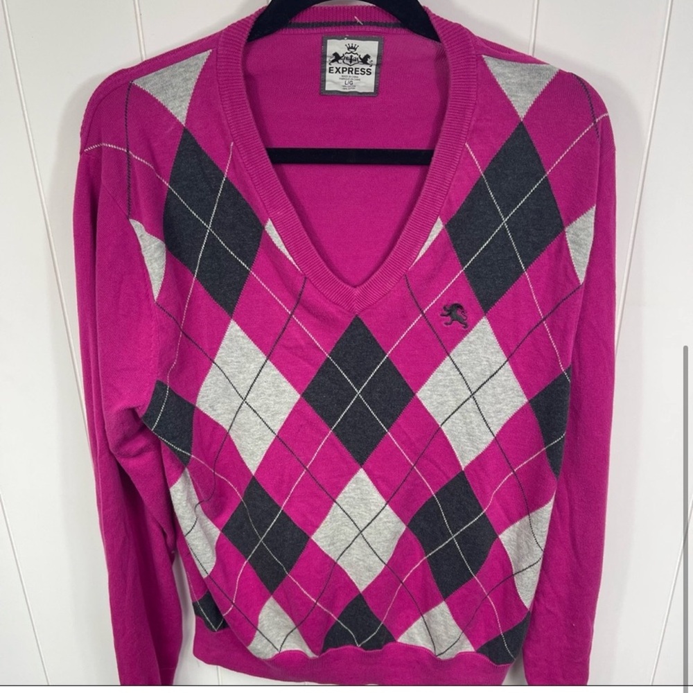 Express Argyle Sweater - Magenta